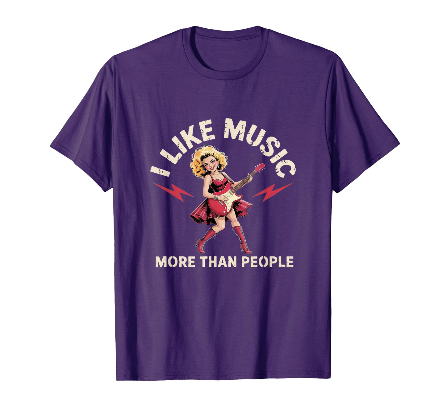 I Like Music More Than People - Rock Guitar Girl Tee T-Shirt