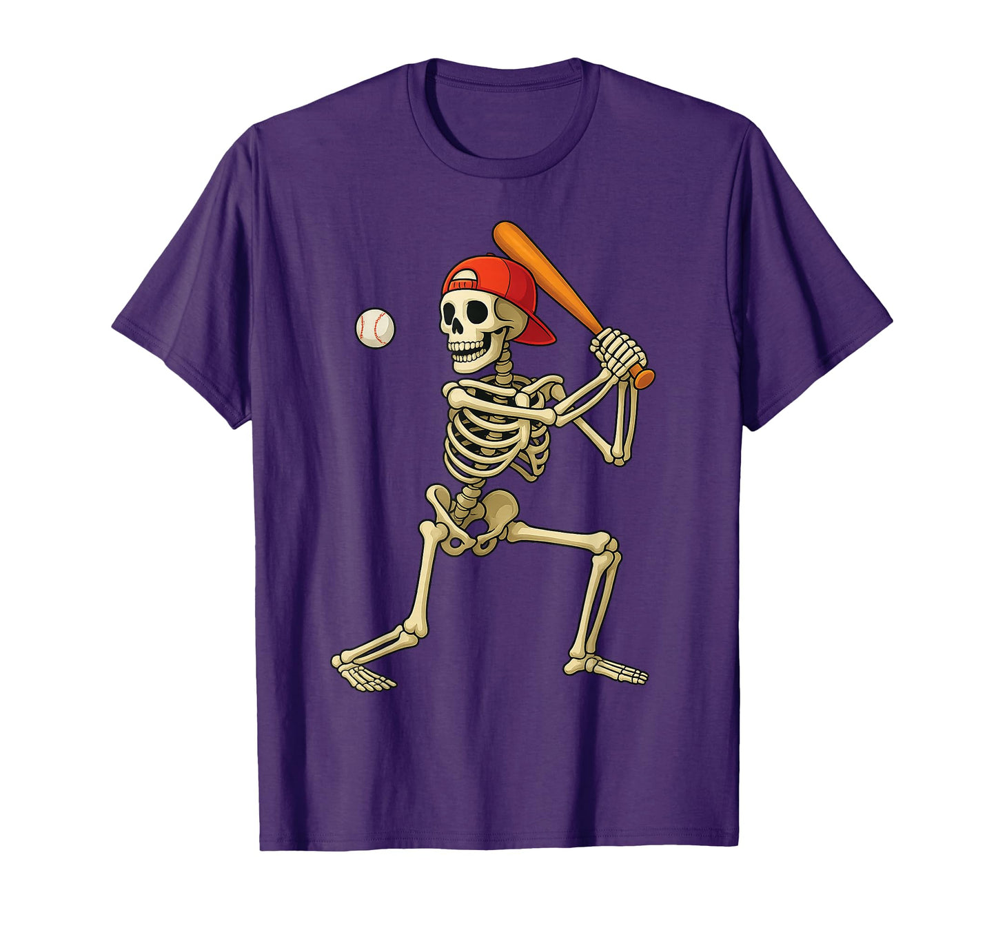 Funny Skeleton Batting Baseball Halloween Boys Men Kids T-Shirt