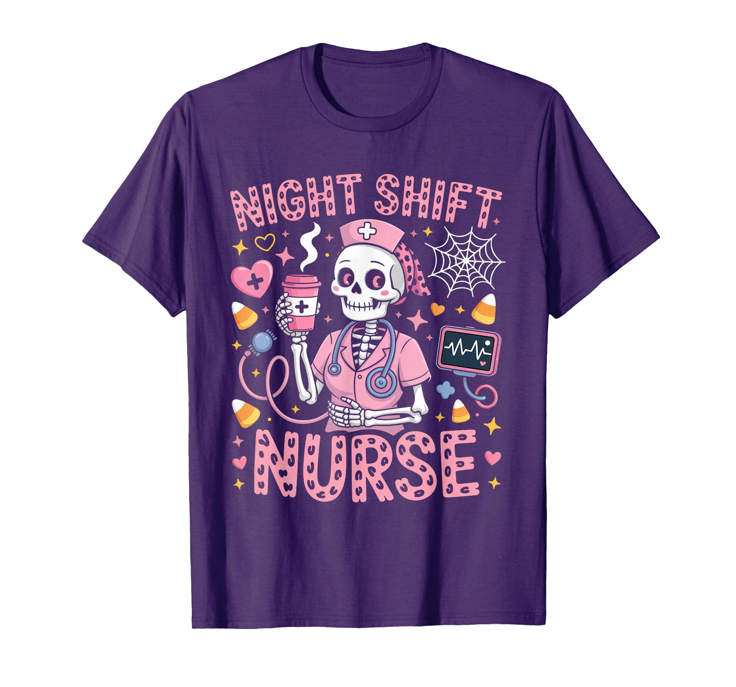 RN ICU Night Shift Nurse Skeleton Halloween Costumes Womens T-Shirt
