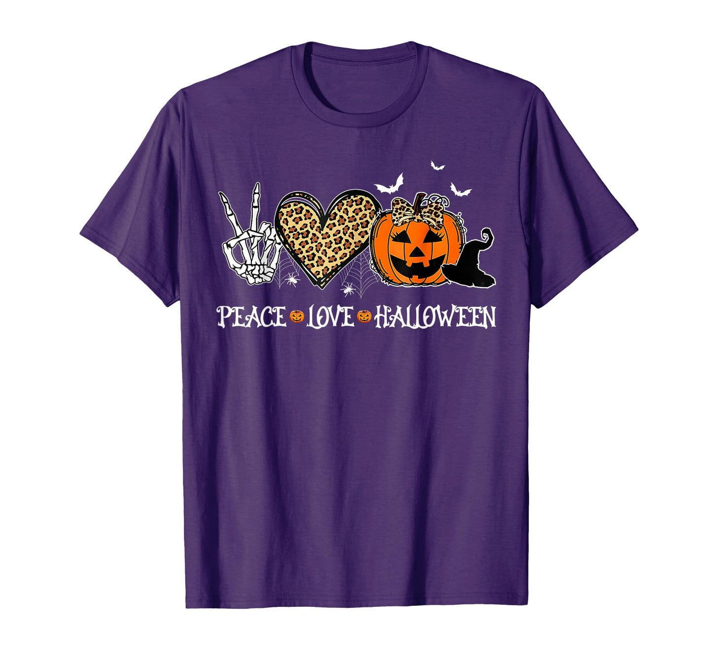 Peace Love Halloween Happy Halloween Pumpkin Leopard Heart T-Shirt