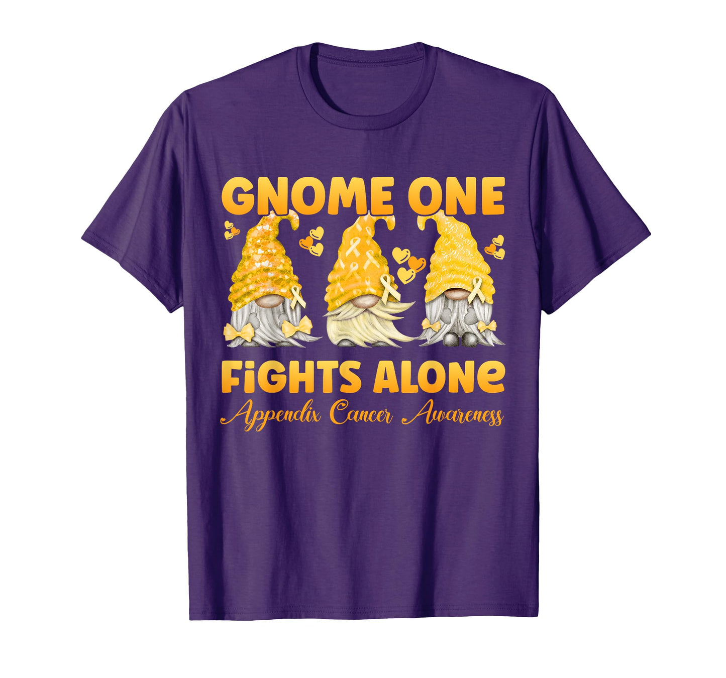 Gnome One Fights Alone Amber Appendix Cancer Awareness T-Shirt