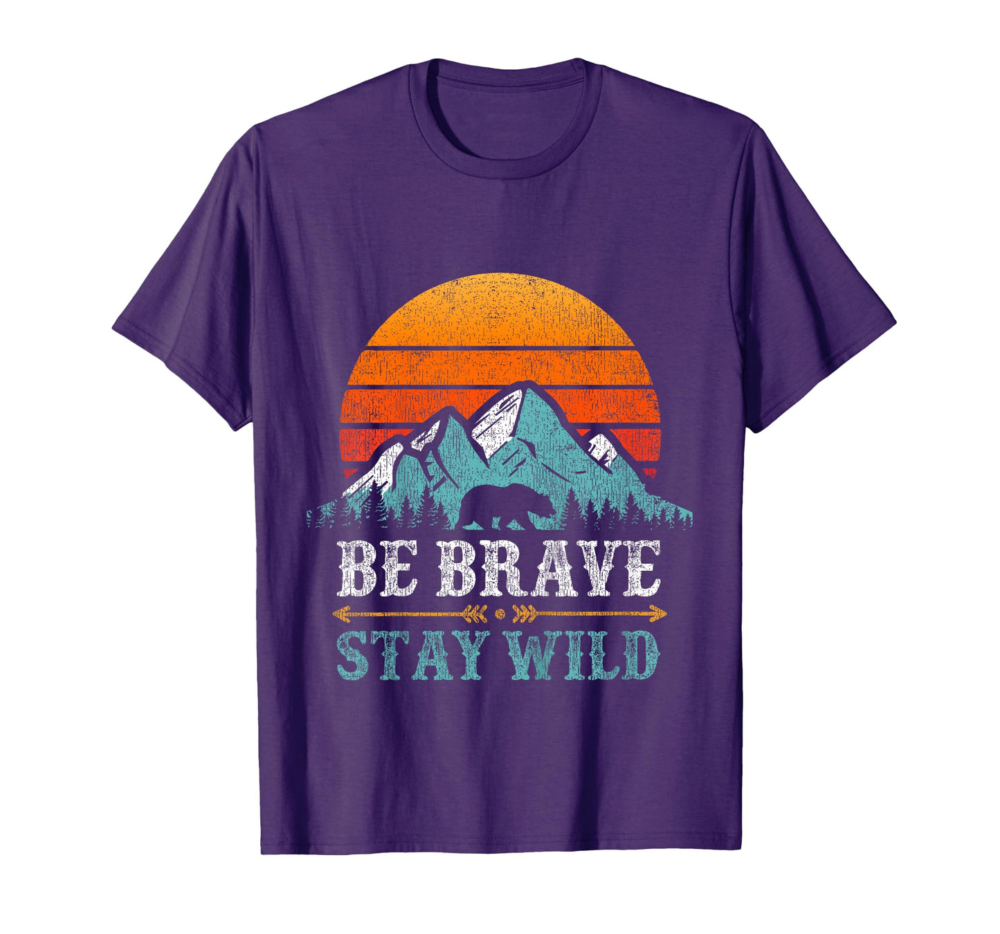 Be Brave Stay Wild Present Kids Retro Bear Boys Girls Child T-Shirt
