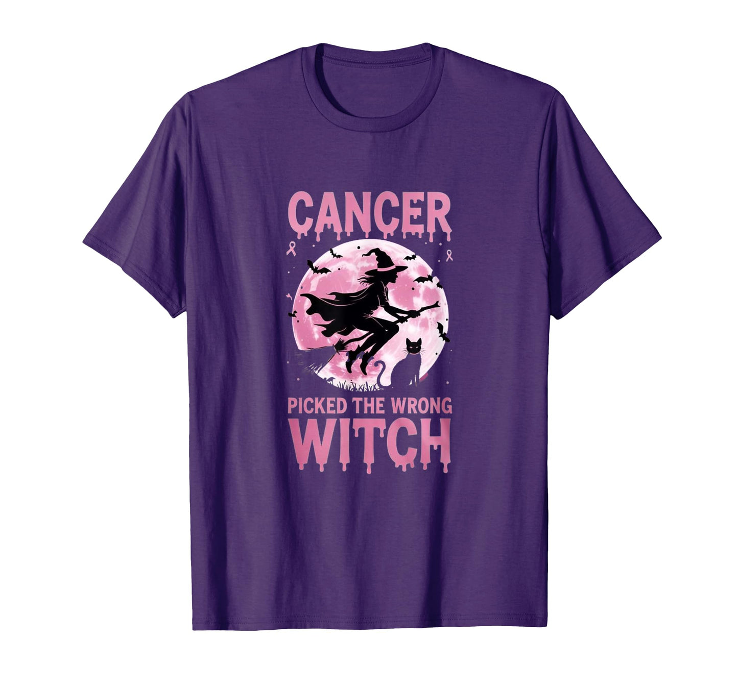 Cancer Picked The Wrong Witch - Pink October Halloween T-Shirt