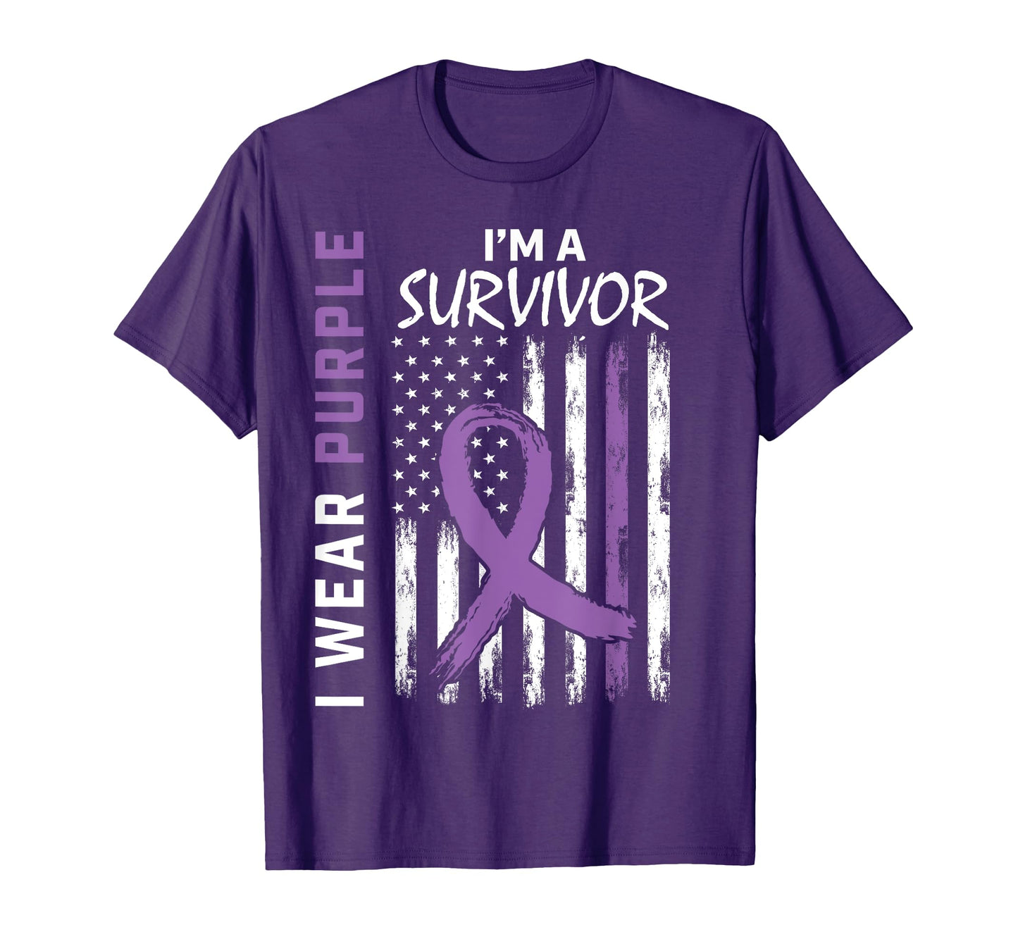 Wear Purple Pancreatic Cancer Survivor Gifts Women Men Flag T-Shirt
