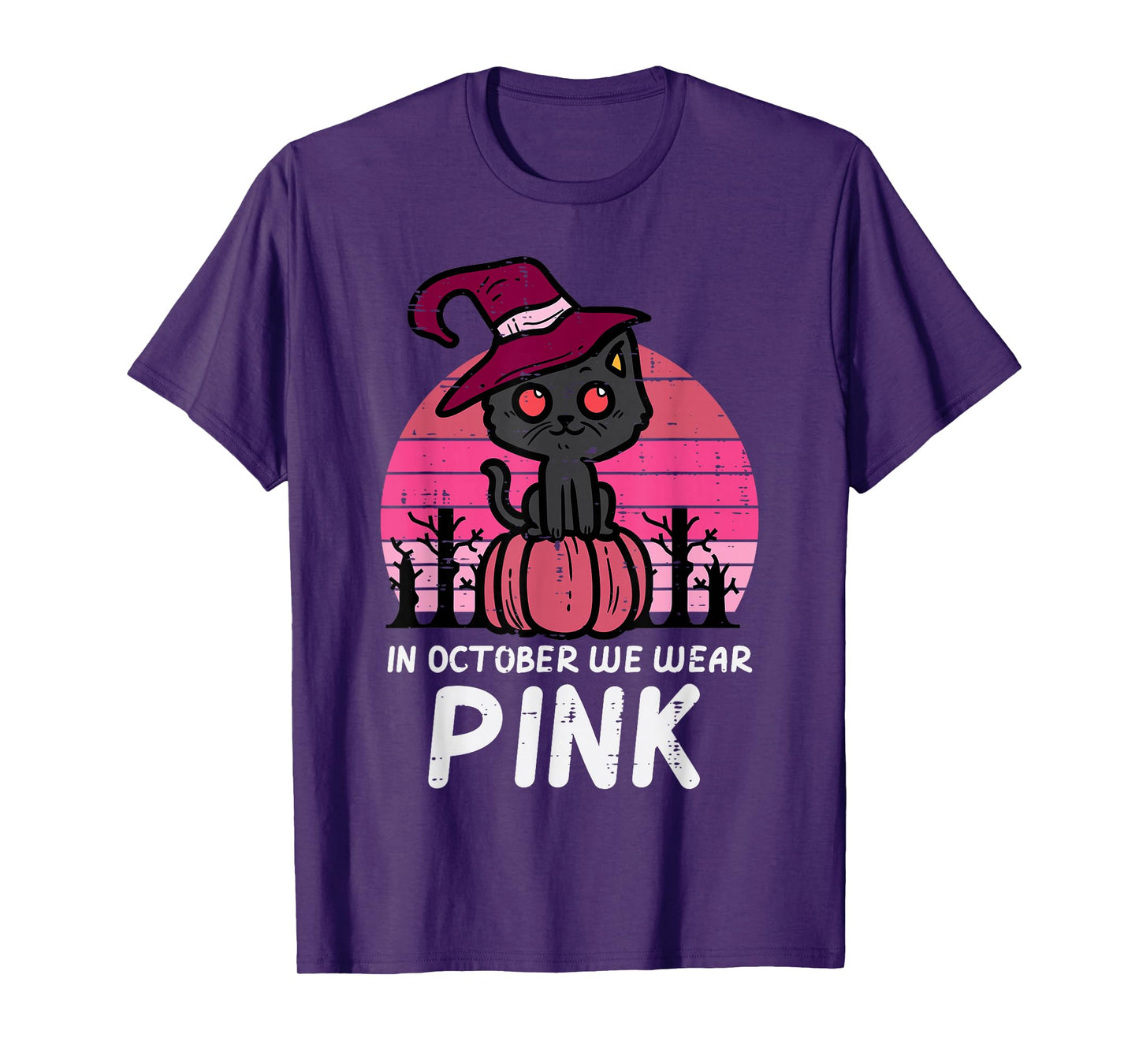 In October We Wear Pink Pumpkin Cat Breast Cancer Awareness T-Shirt