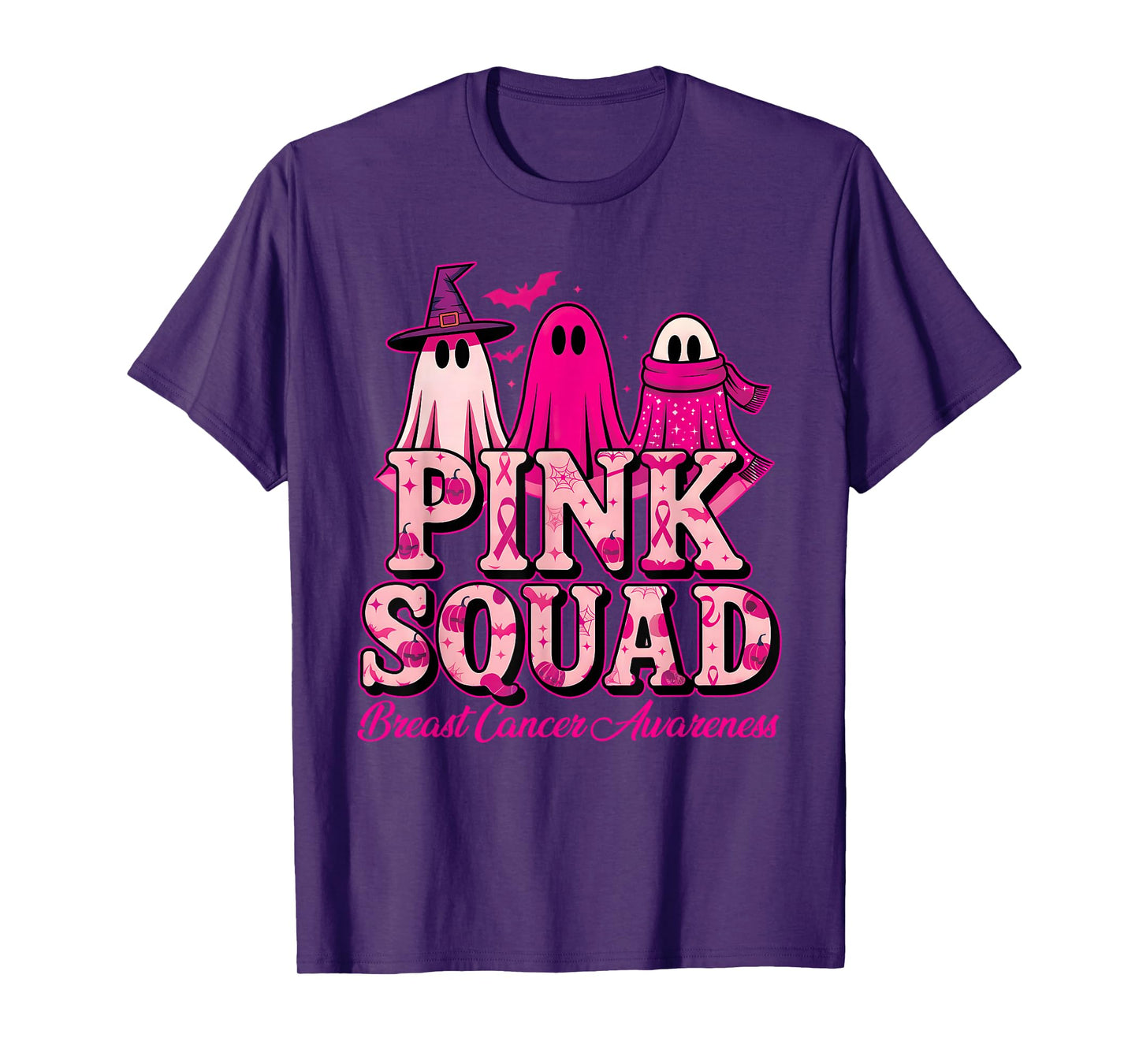 Spooky Pink Ghosts Squad Halloween Breast Cancer Awareness T-Shirt