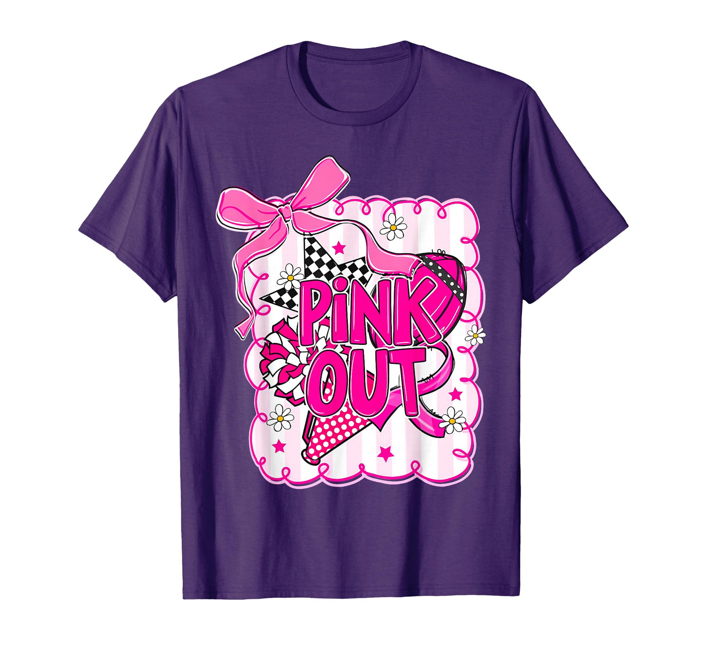 Coquette Bow Pink Out Football Team Breast Cancer Awareness T-Shirt