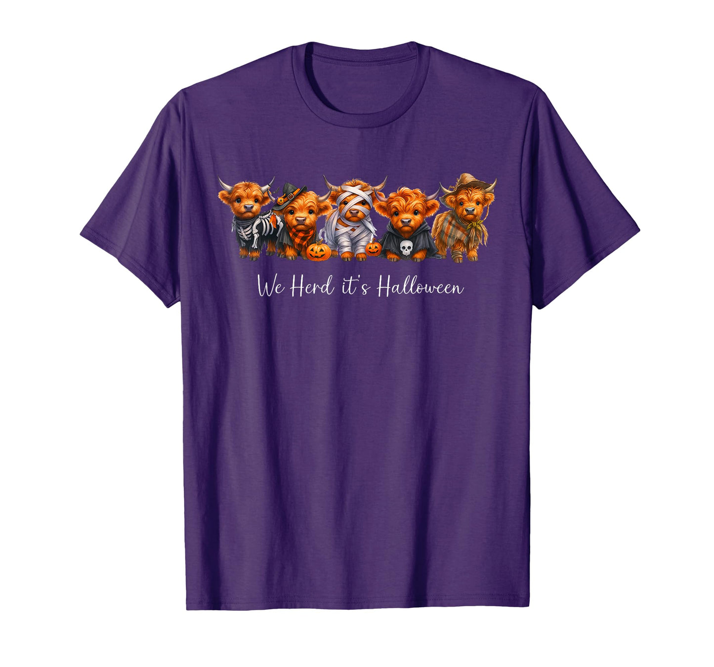 We Herd It’s Halloween Highland Cow Skeleton Ghost Pumpkin T-Shirt