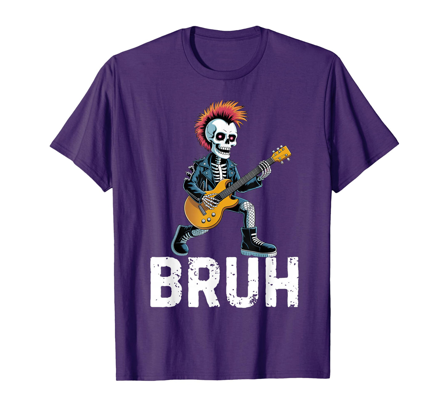 Bruh Punk Rock Skeleton Guitar Rocker Halloween Men Boys T-Shirt