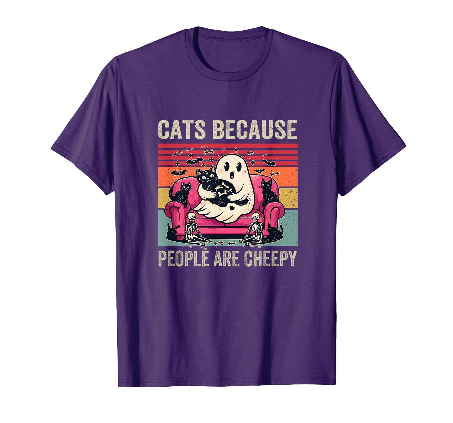 Cats Because People are Creepy Ghost Halloween T-Shirt
