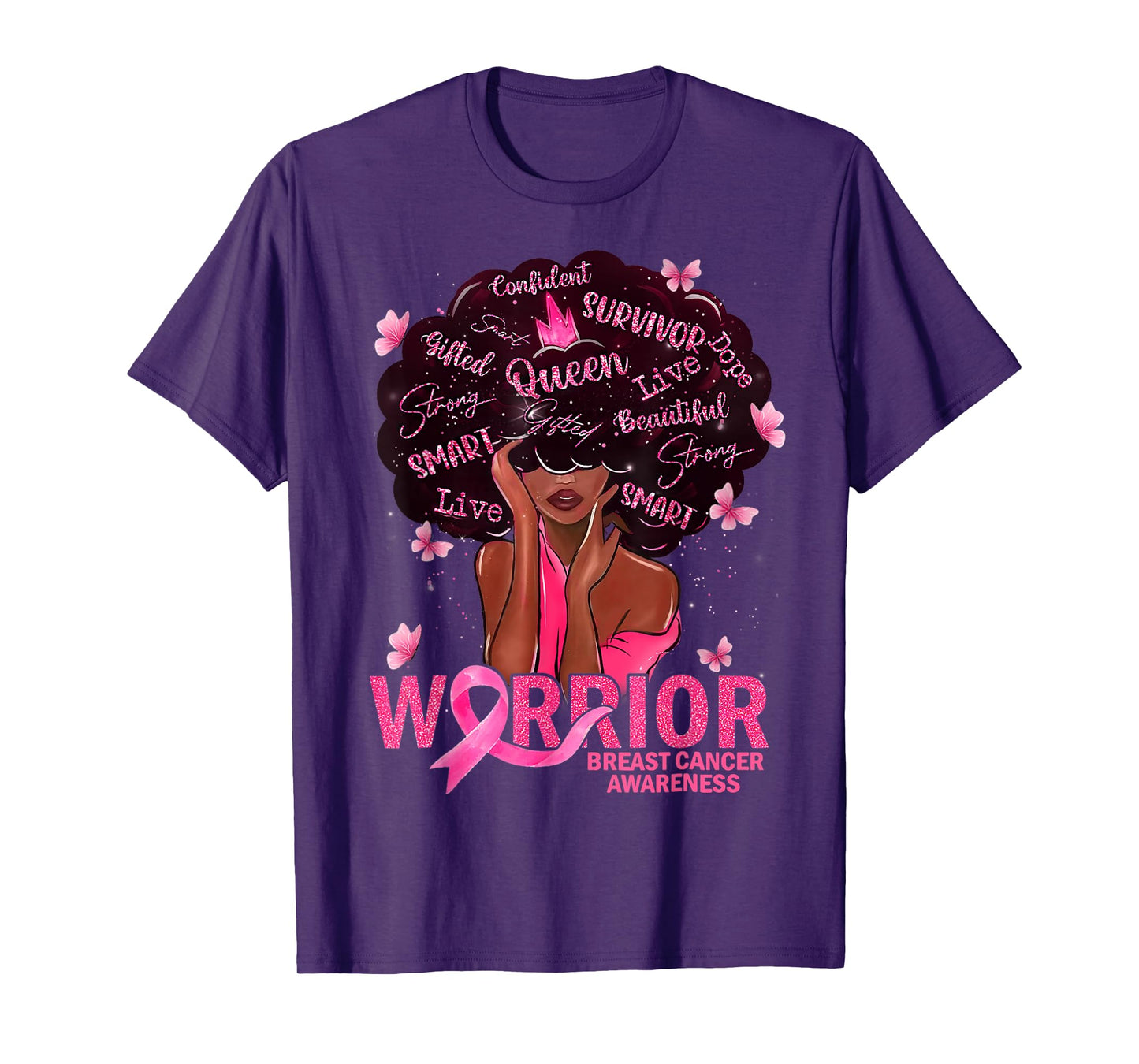American African Black Women Queen Breast Cancer Warrior T-Shirt