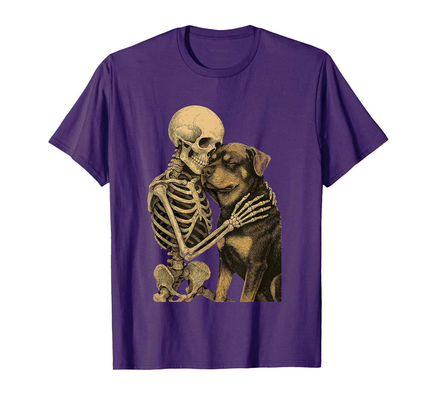 Skeleton Hugging Dog Vintage Gothic Friendship Design T-Shirt