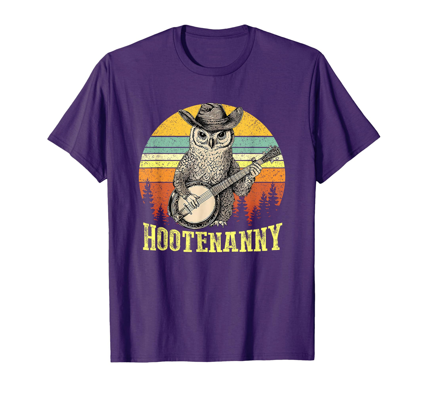 Hootenanny Owl Playing Banjo Country Owl Funny Guitar Music T-Shirt