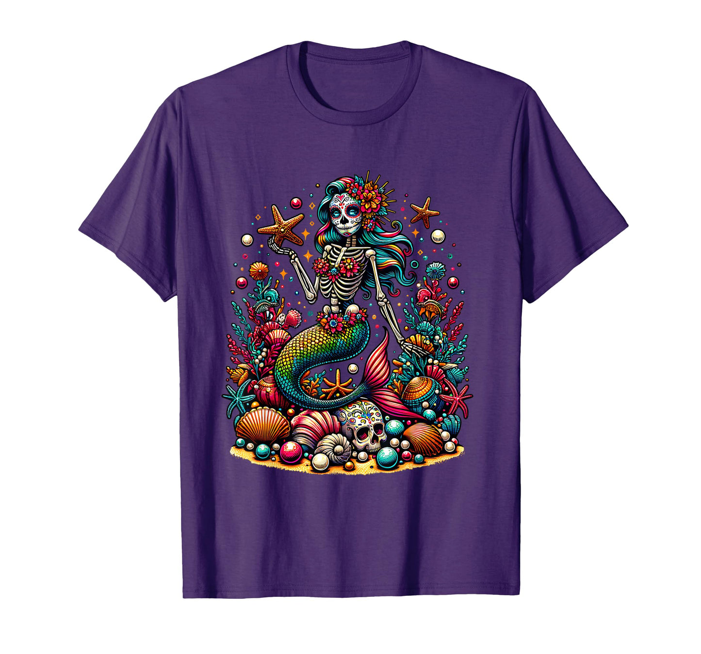 Mermaid Skull Ocean Wave Siren Skeleton Sea T-Shirt