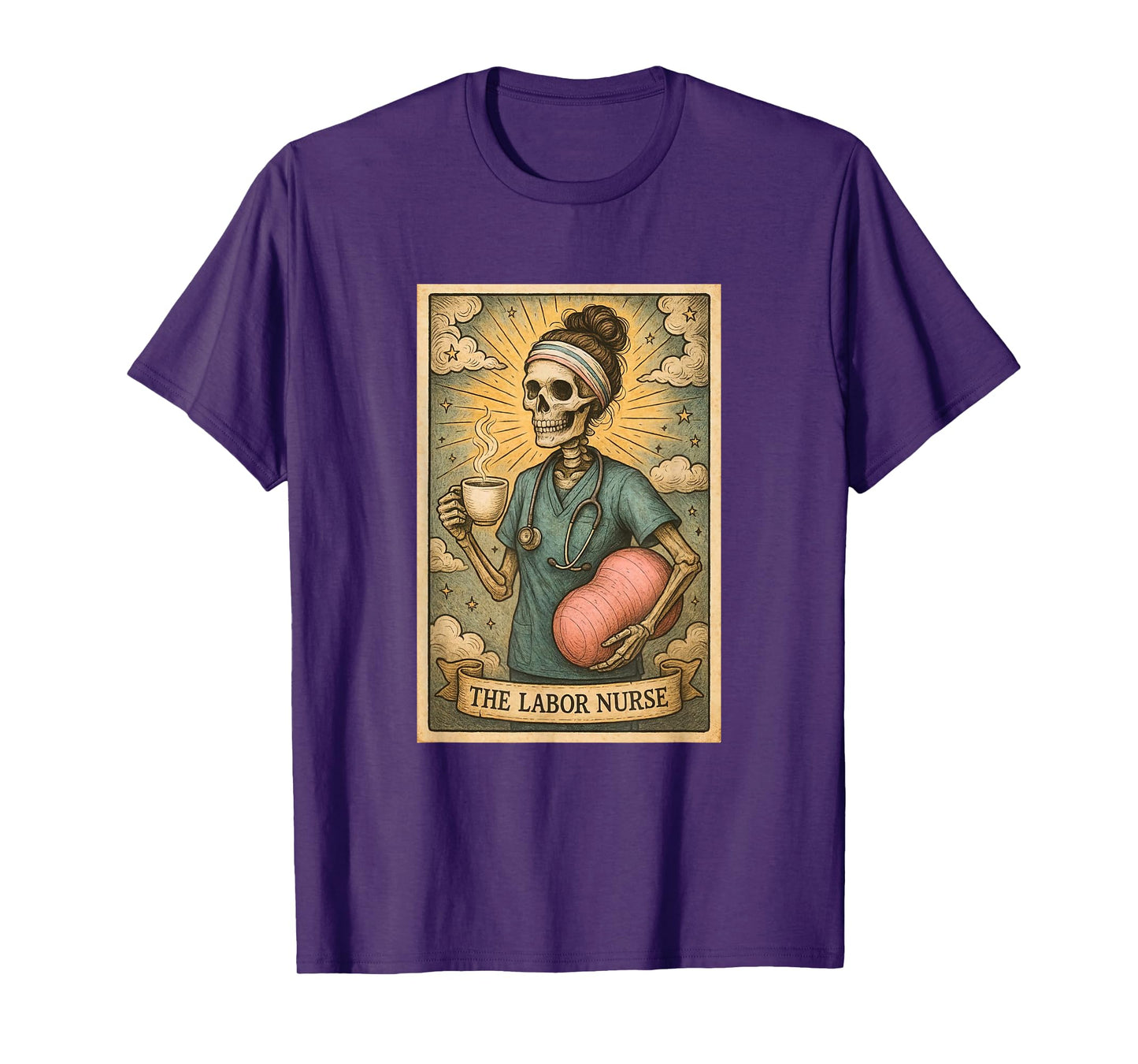 Labor and Delivery Nurse Tarot Card Skeleton Flying Cowgirl T-Shirt