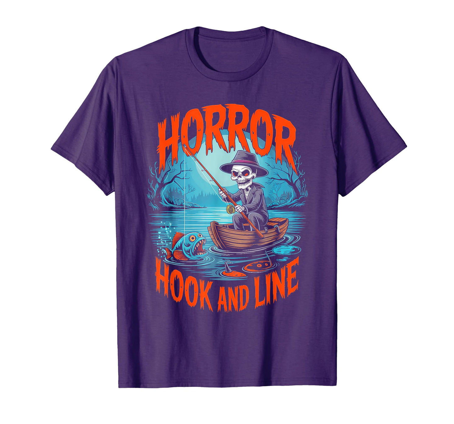 Horror Hook and Line Fishing Skeletons Halloween Fishermen T-Shirt