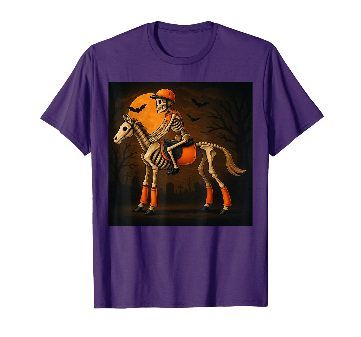 Funny Skeleton Horse Riding Halloween Costume Women T-Shirt