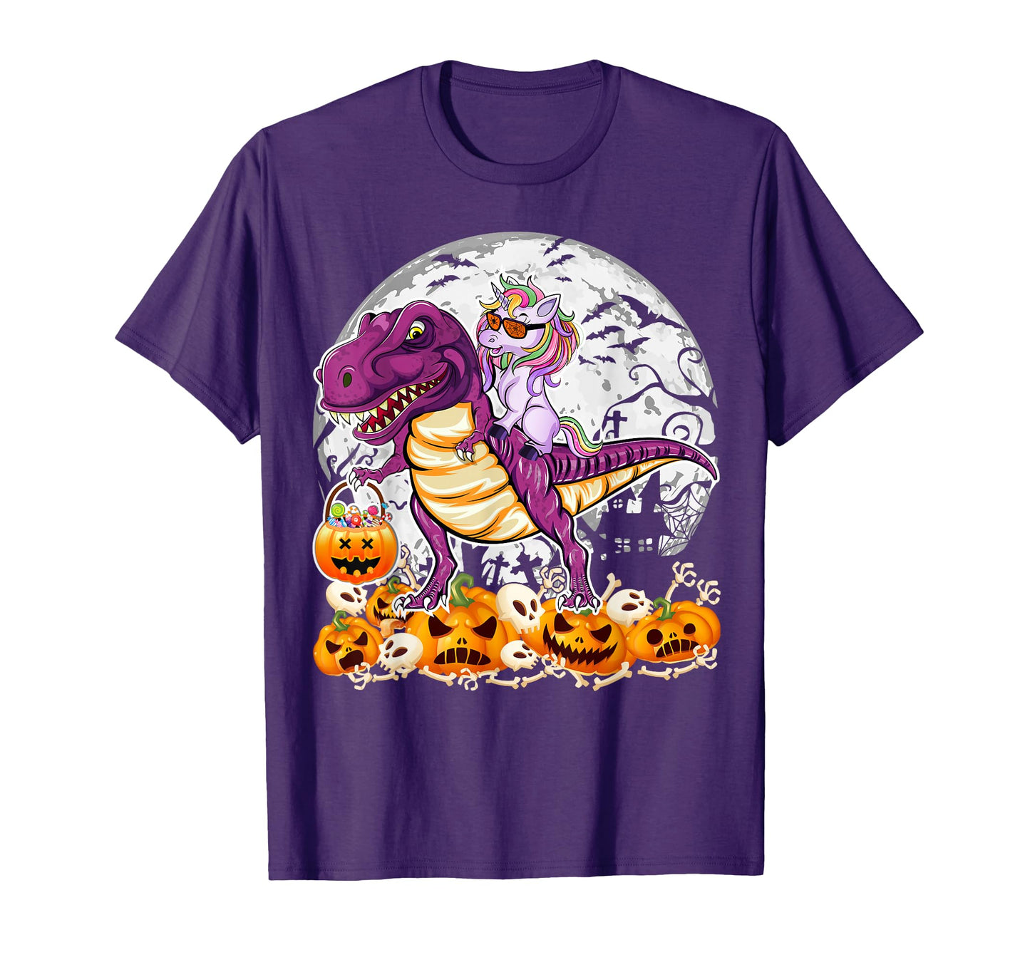 Unicorn Dinosaur T rex Spooky Halloween Costume Women Girls T-Shirt