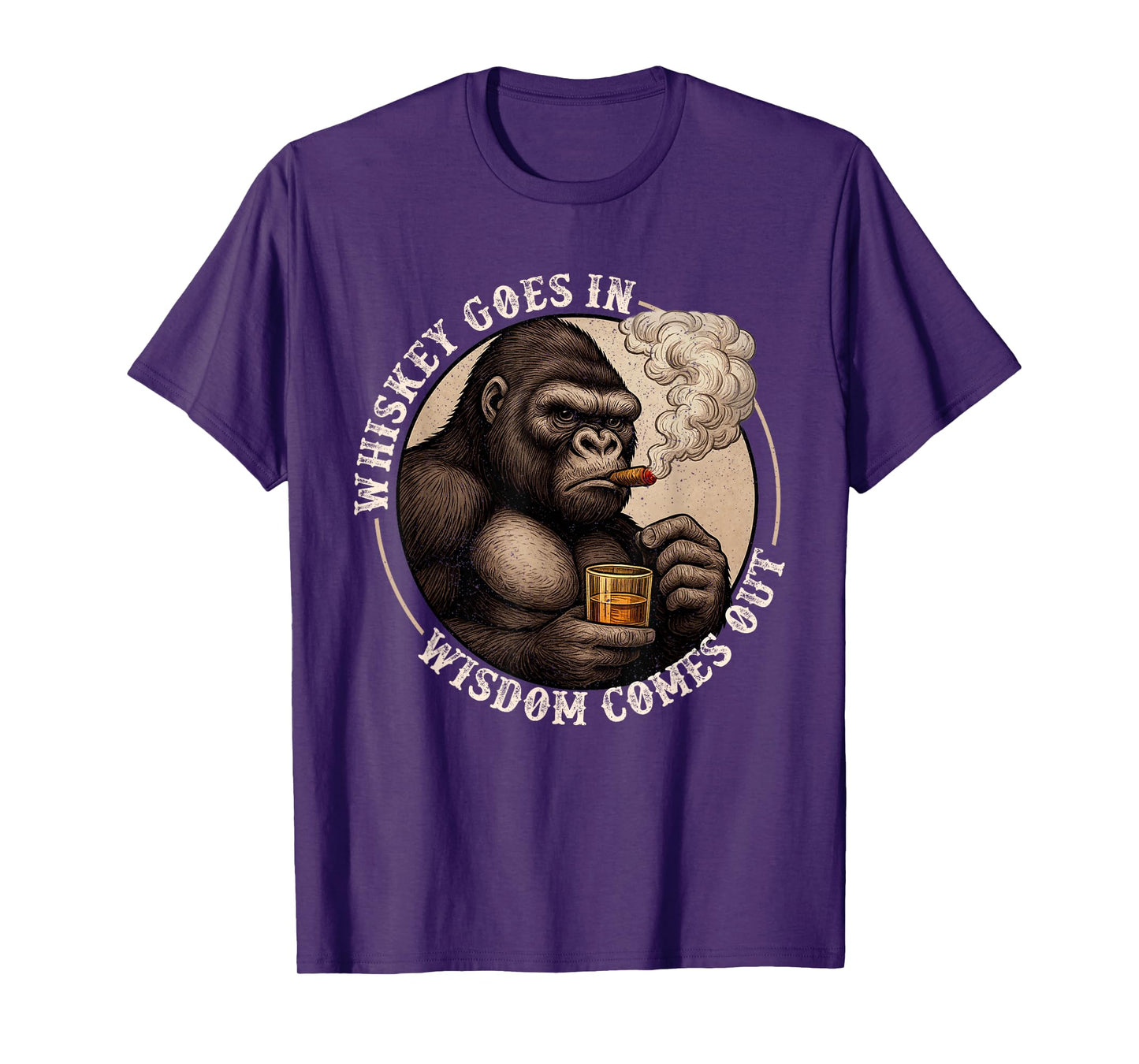 Whiskey Goes in Wisdom Comes Out Funny Monkey Gifts Men Dad T-Shirt