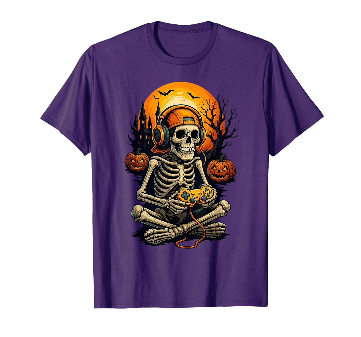 Halloween Skeleton Gamer Video Gaming Boys Men Kids Tees T-Shirt
