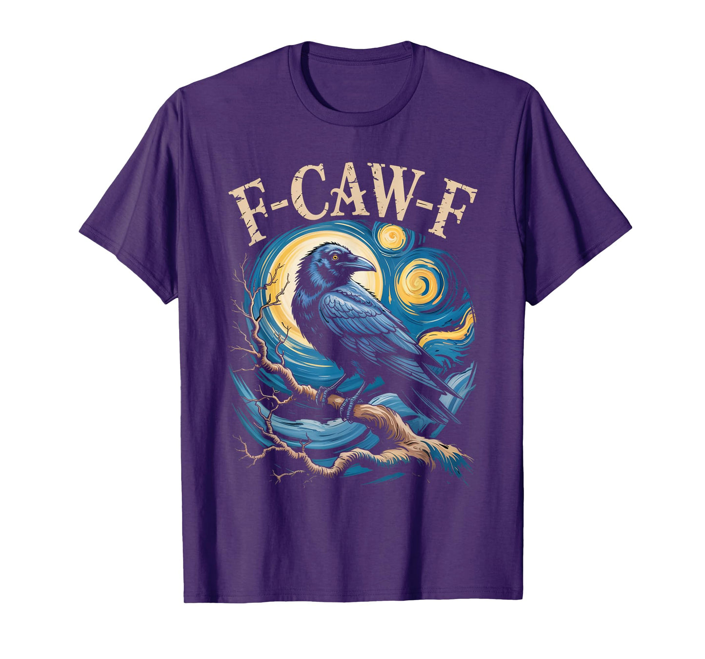 Black Crow F-Caw-F Black Bird Starry Night Van Gogh T-Shirt