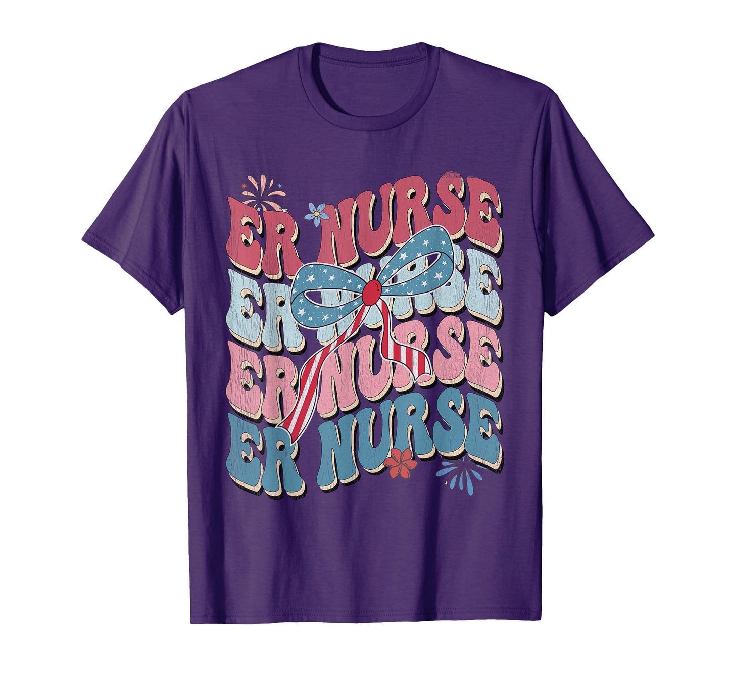 ER Nurse Patriotic 4th of July American Retro Groovy T-Shirt
