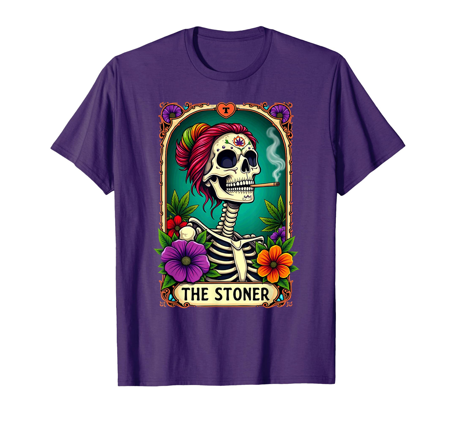 Tarot Card The Stoner Cannabis Messy Bun Skeleton Halloween T-Shirt