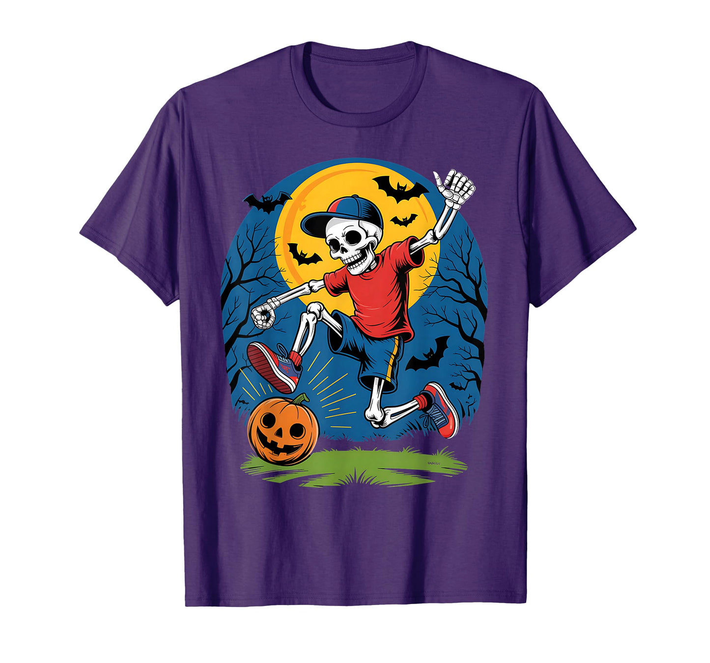 Skeleton Soccer Kid Halloween Pumpkin Sport Creepy Kick T-Shirt