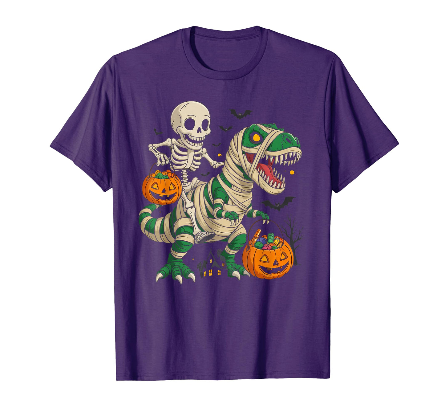 Skeleton Riding Mummy Dinosaur T rex Halloween Pumpkin Gifts T-Shirt