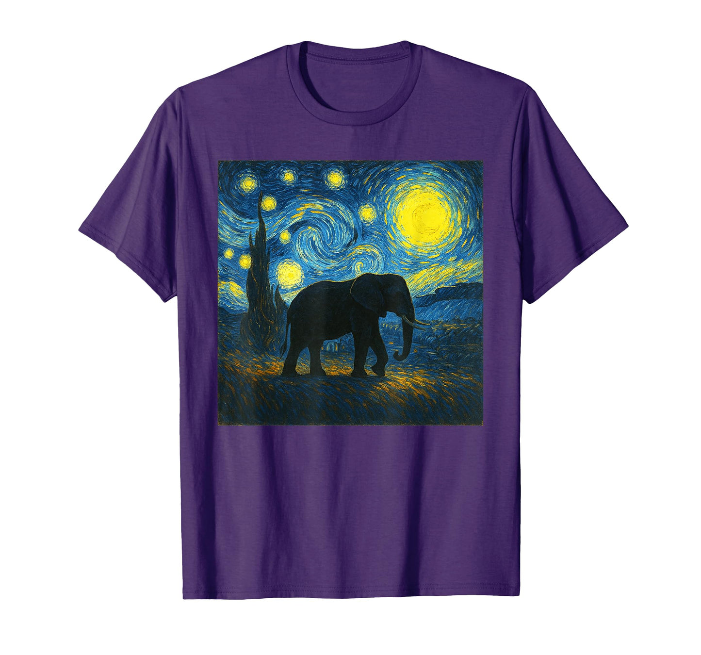 Starry Night Van Gogh Cute Elephant Funny Graphic T-Shirt