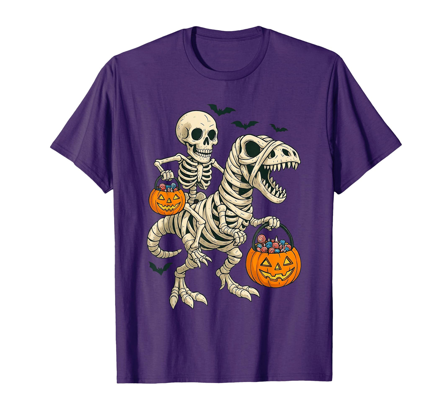 Mummy Skeleton Riding Dinosaur T Rex Kids Boys Men Halloween T-Shirt