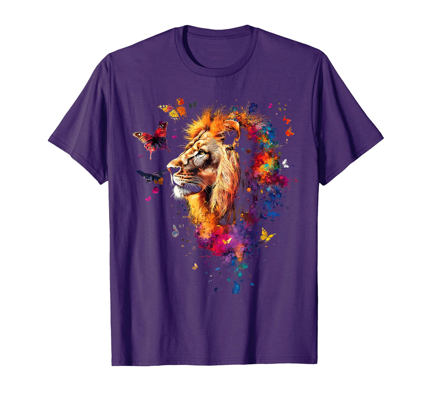 Lion Butterflies Animal Art T-Shirt