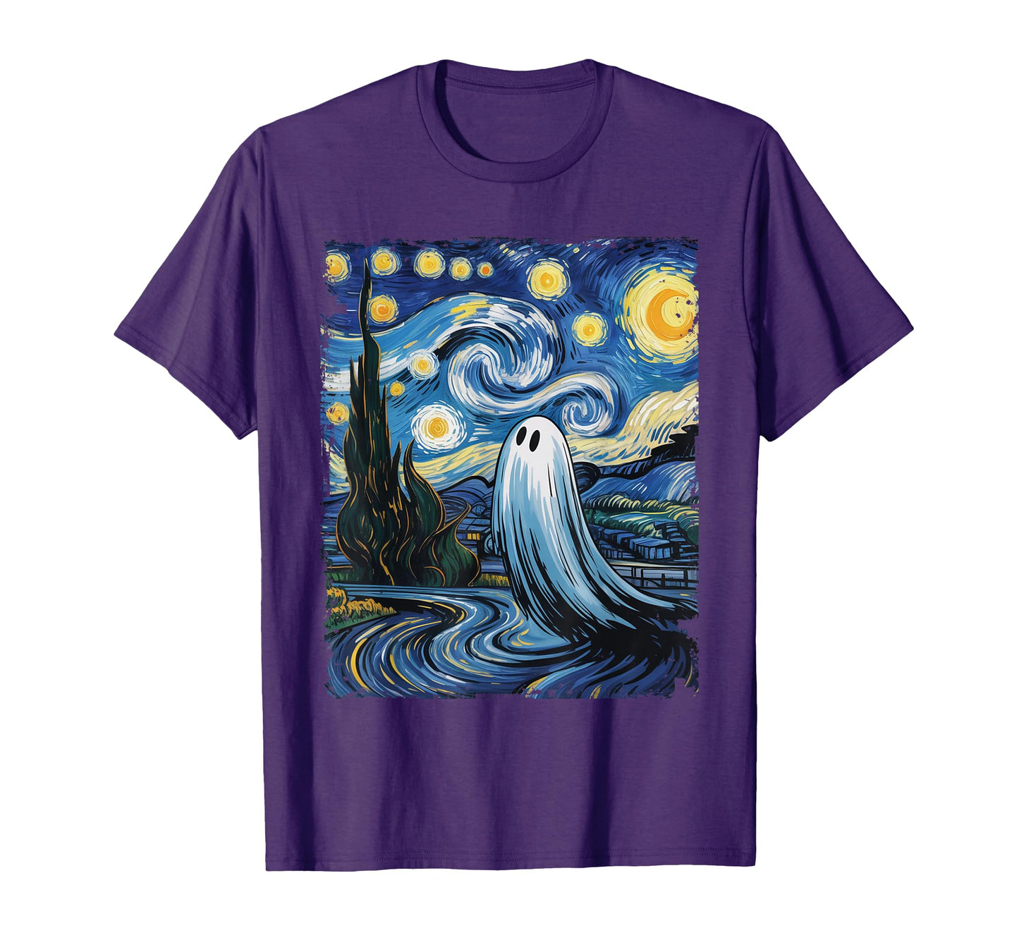 Funny Halloween Boo Sheet Ghost Starry Night Van Gogh Boys T-Shirt