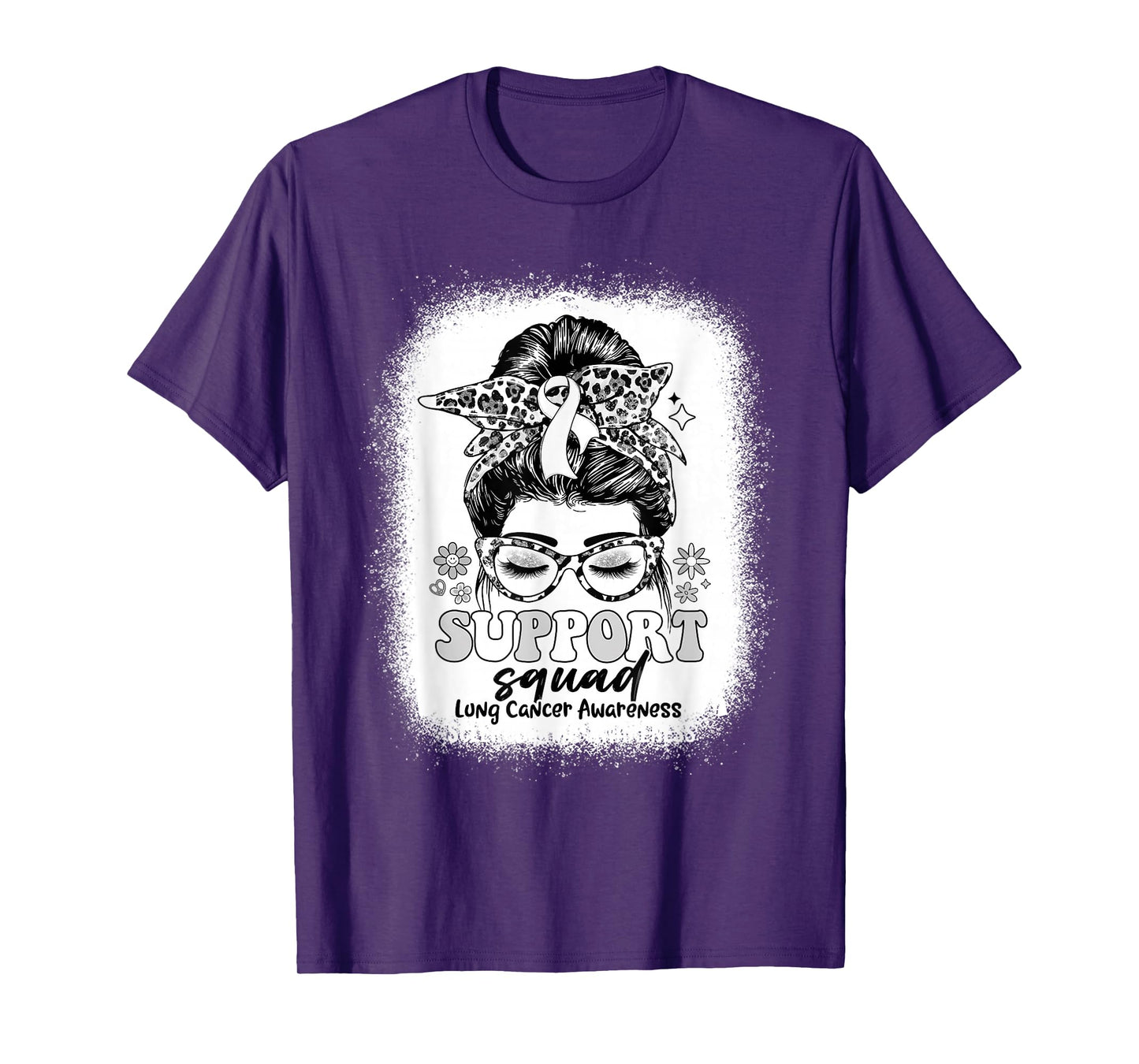 Groovy Support Squad Messy Bun Lung Cancer Awareness Gifts T-Shirt