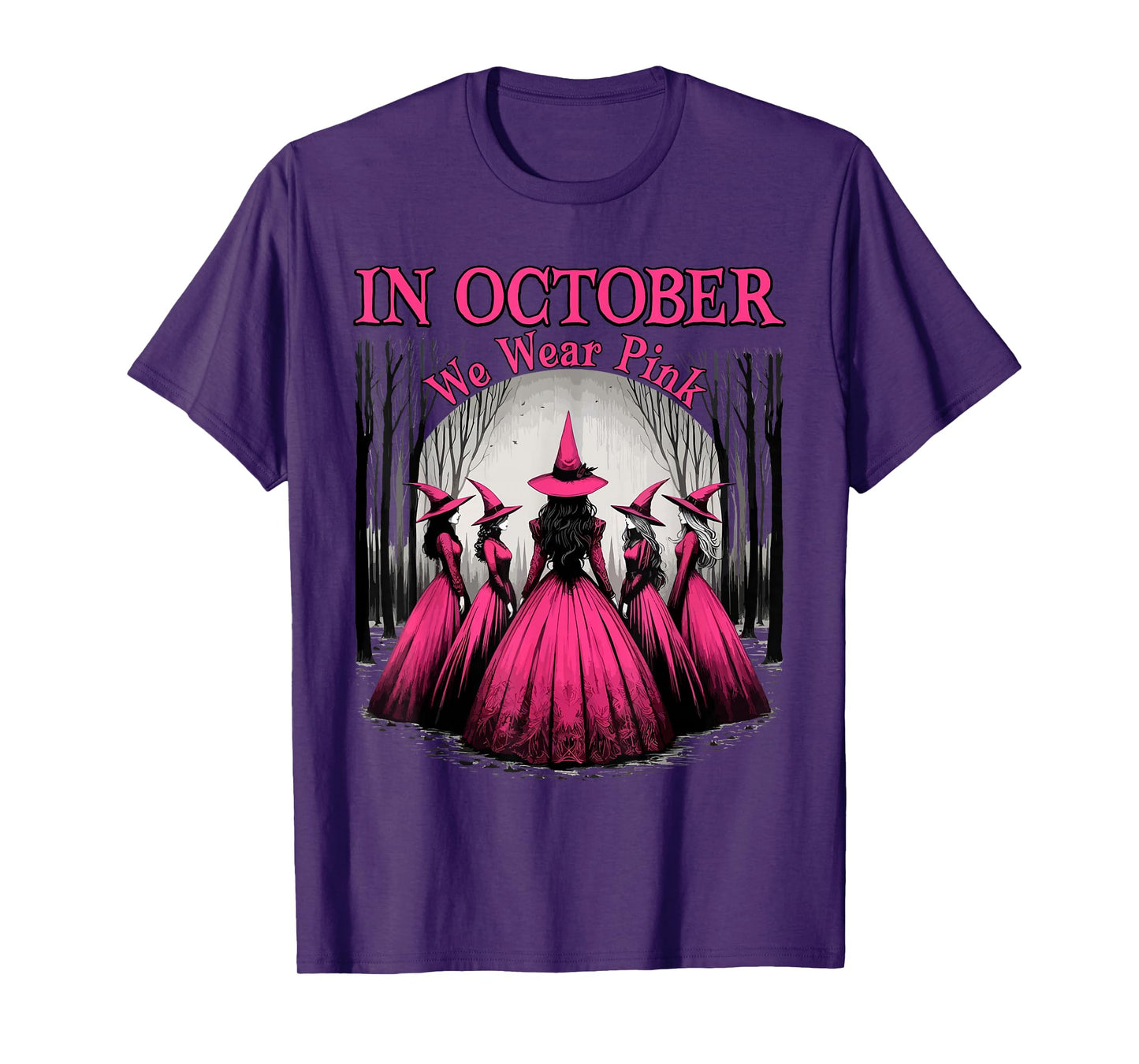 Retro in October We Wear Pink Witch Breast Cancer Awareness T-Shirt