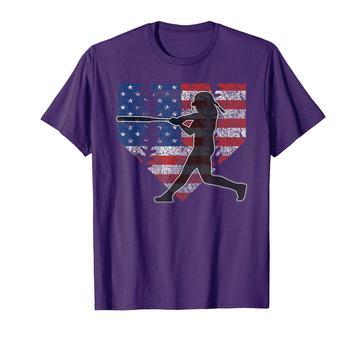 Girls Softball Batter American Flag Home Plate T-Shirt