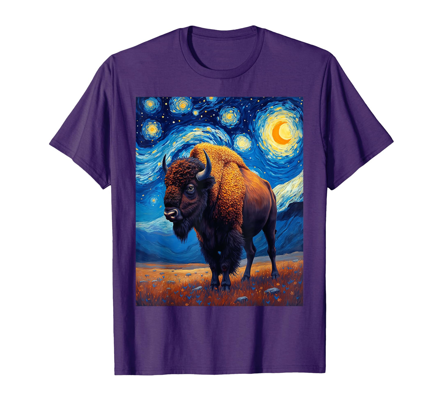 Van Gogh's Starry Night Bison American Buffalo Animal Lovers T-Shirt