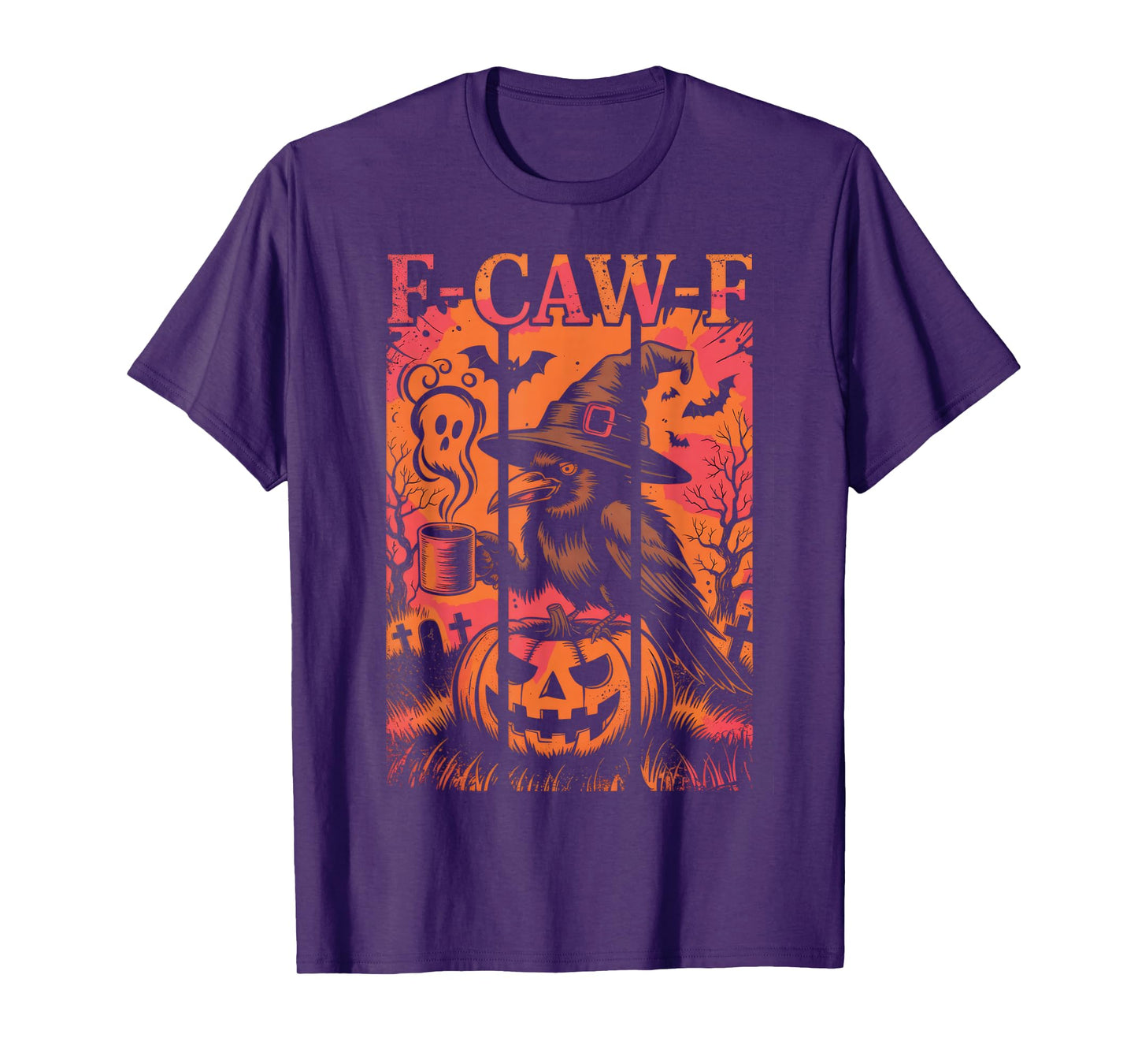 F-Caw-F Funny Raven Black Crow Spooky Season Halloween Retro T-Shirt