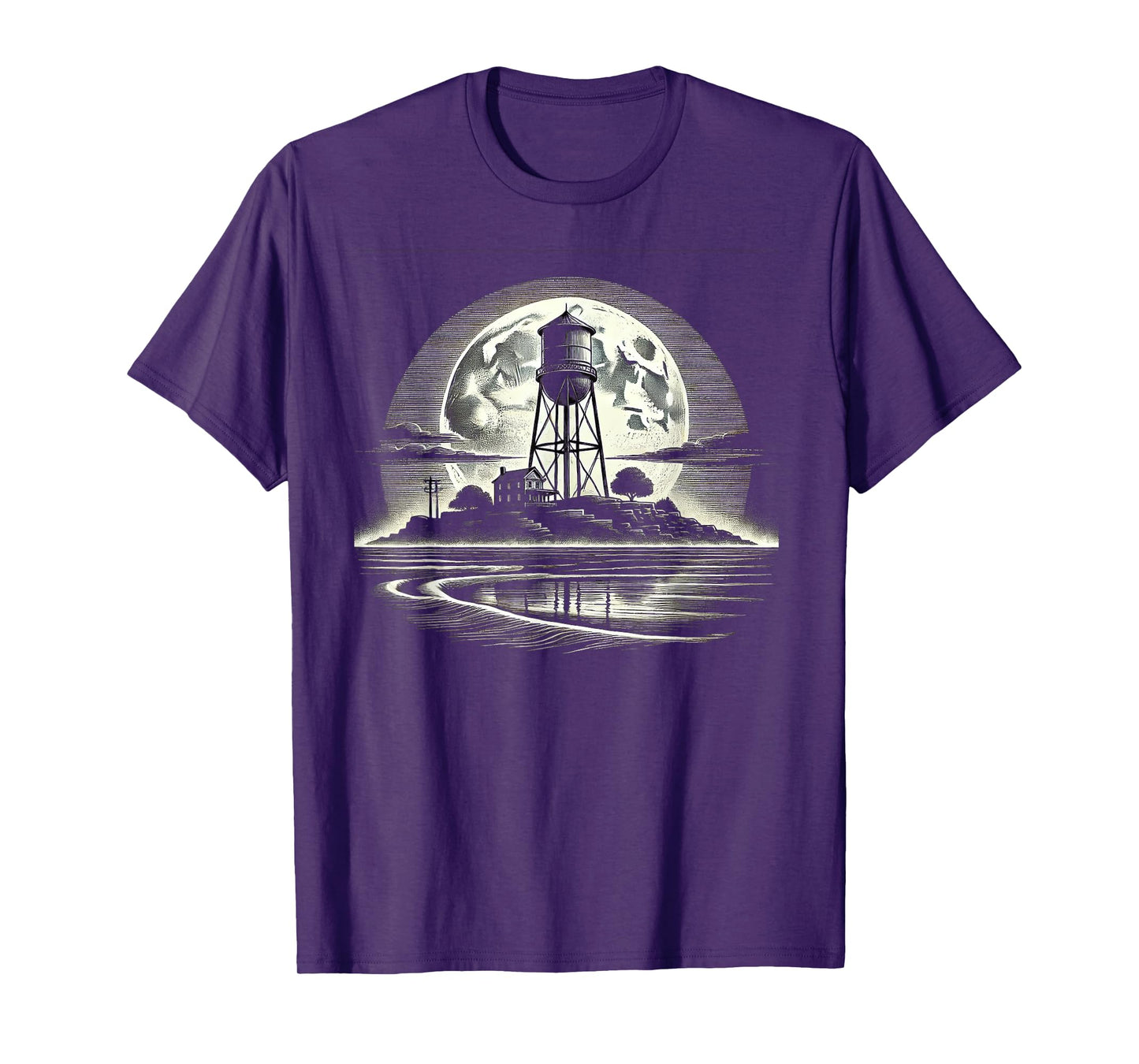 Rustic Water Tower Design - Moonlight Night T-Shirt T-Shirt