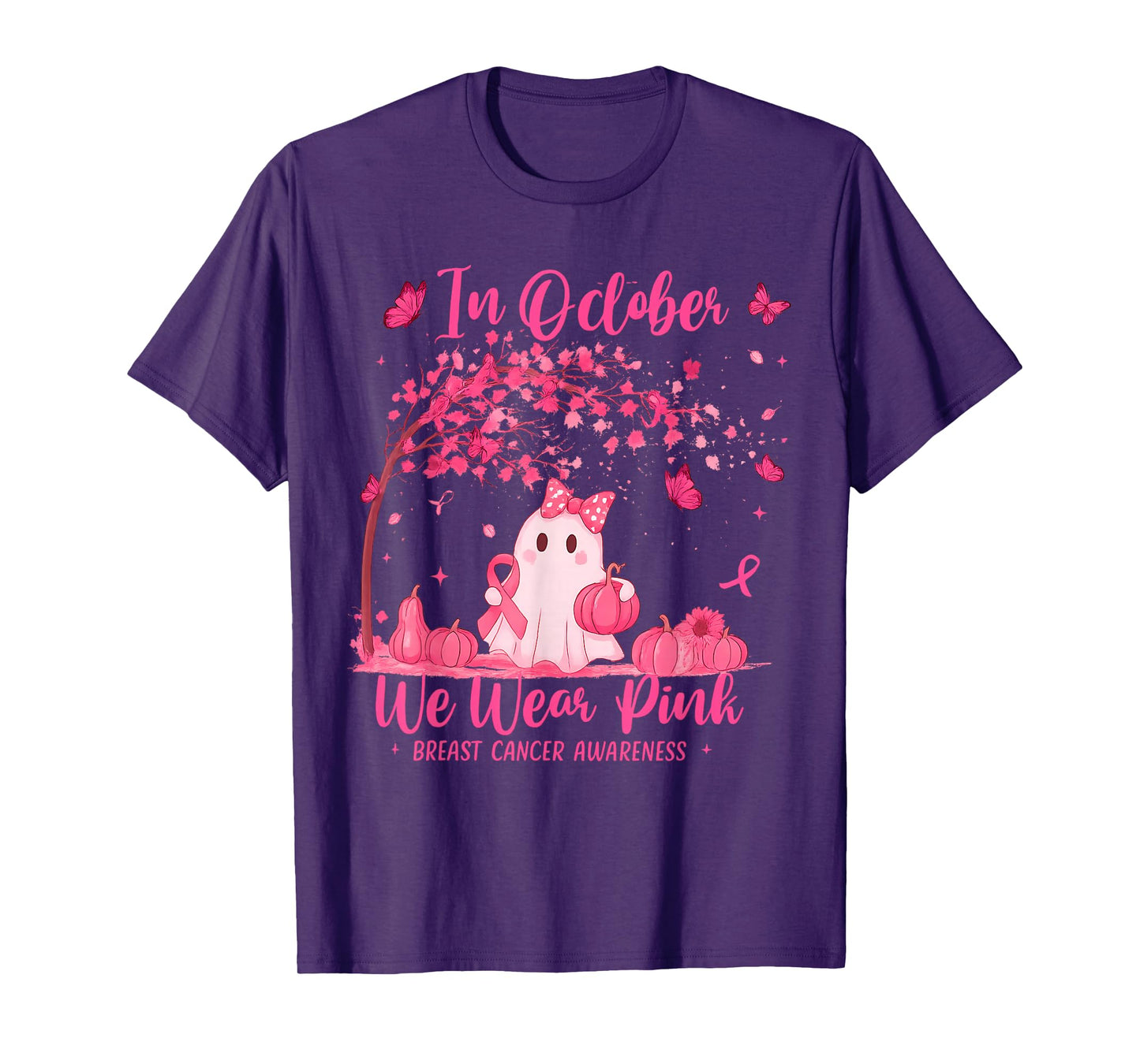 in October We Wear Pink Breast Cancer Awareness Halloween T-Shirt