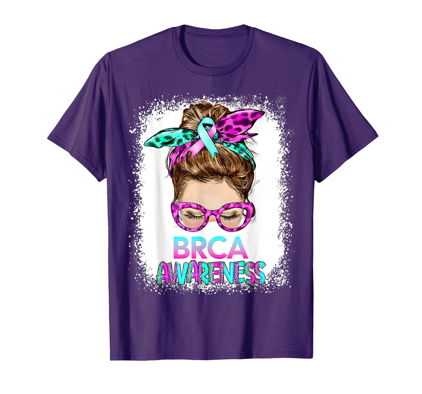 BRCA Messy Bun, pink-teal Mastectomy Breast Cancer Awareness T-Shirt