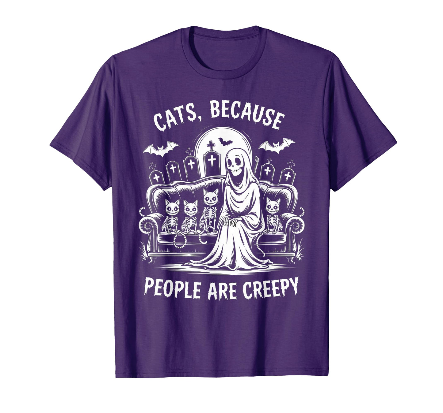 Cats Because People are Creepy Ghost Halloween Cat Mom Kids T-Shirt