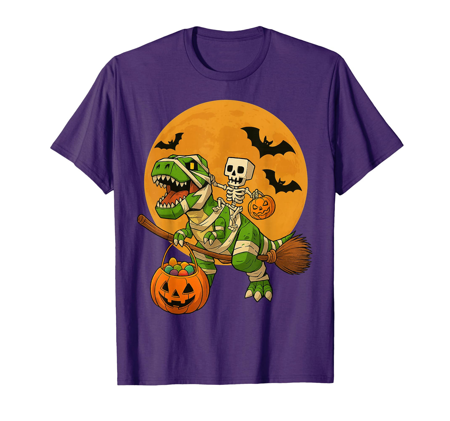Skeleton Dinosaur T rex Boys Kids Funny Halloween Pumpkin T-Shirt