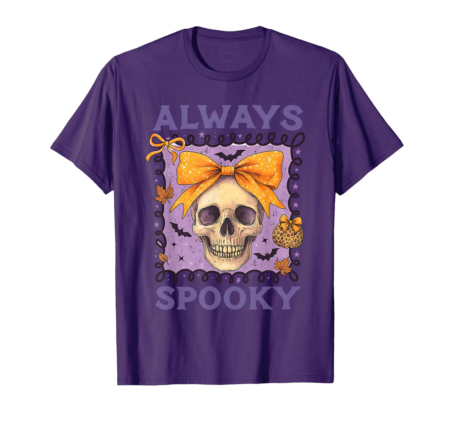 Fall Autumn Skull Bow Halloween Skeleton Women Messy Bun T-Shirt