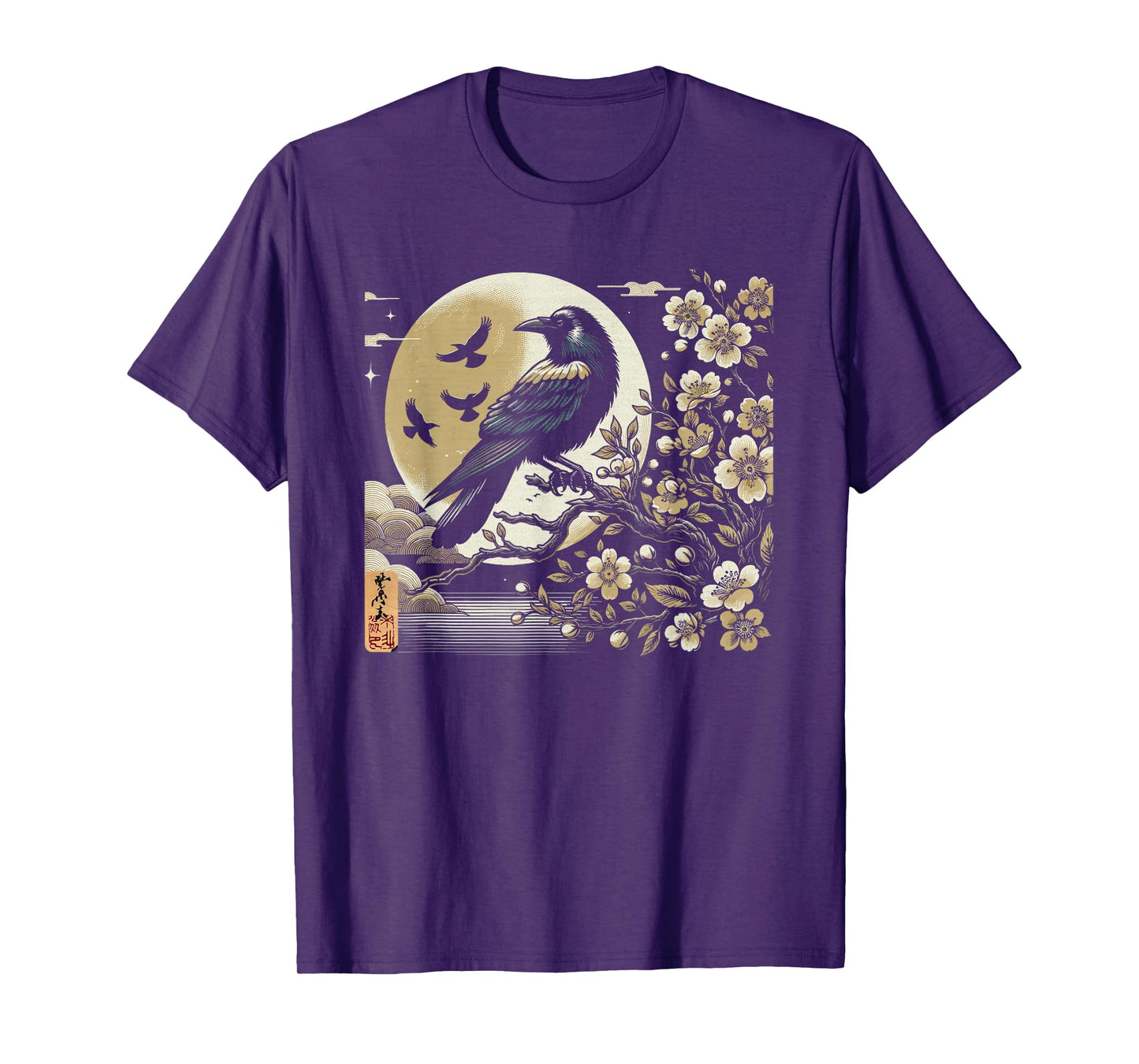 Graphic Japan Woodblock Art Crow Raven Vintage T-Shirt