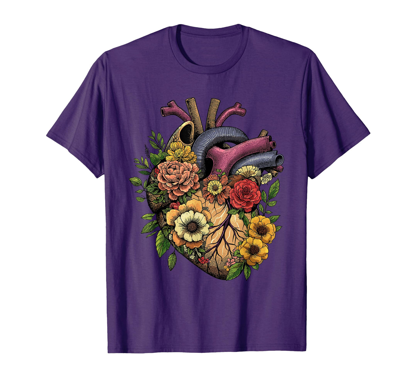 Anatomical Heart Shirt Floral Organ Cardiology Cardiac Nurse T-Shirt