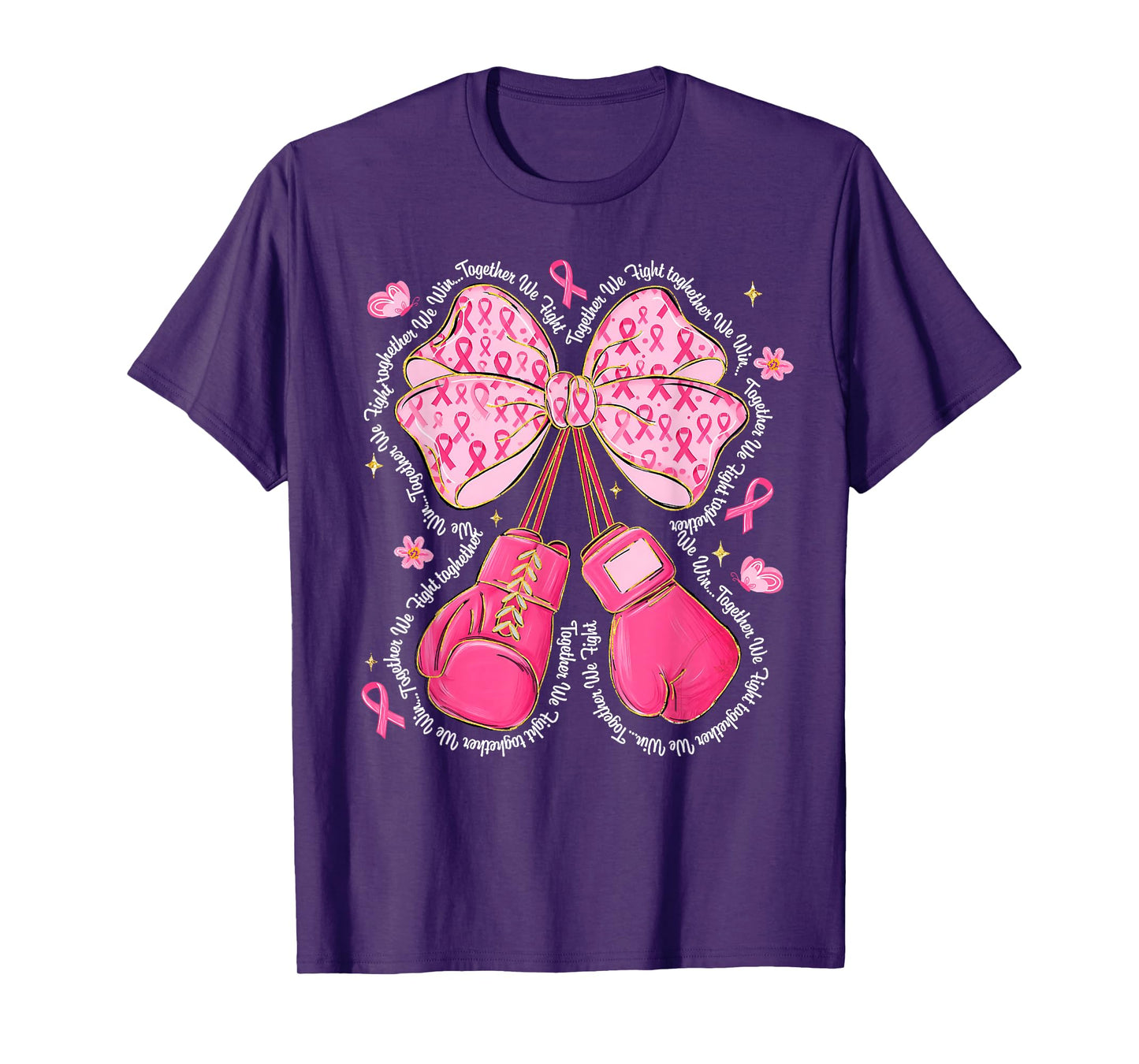 Pink Coquette Bow Breast Cancer Awareness Boxing Gloves T-Shirt