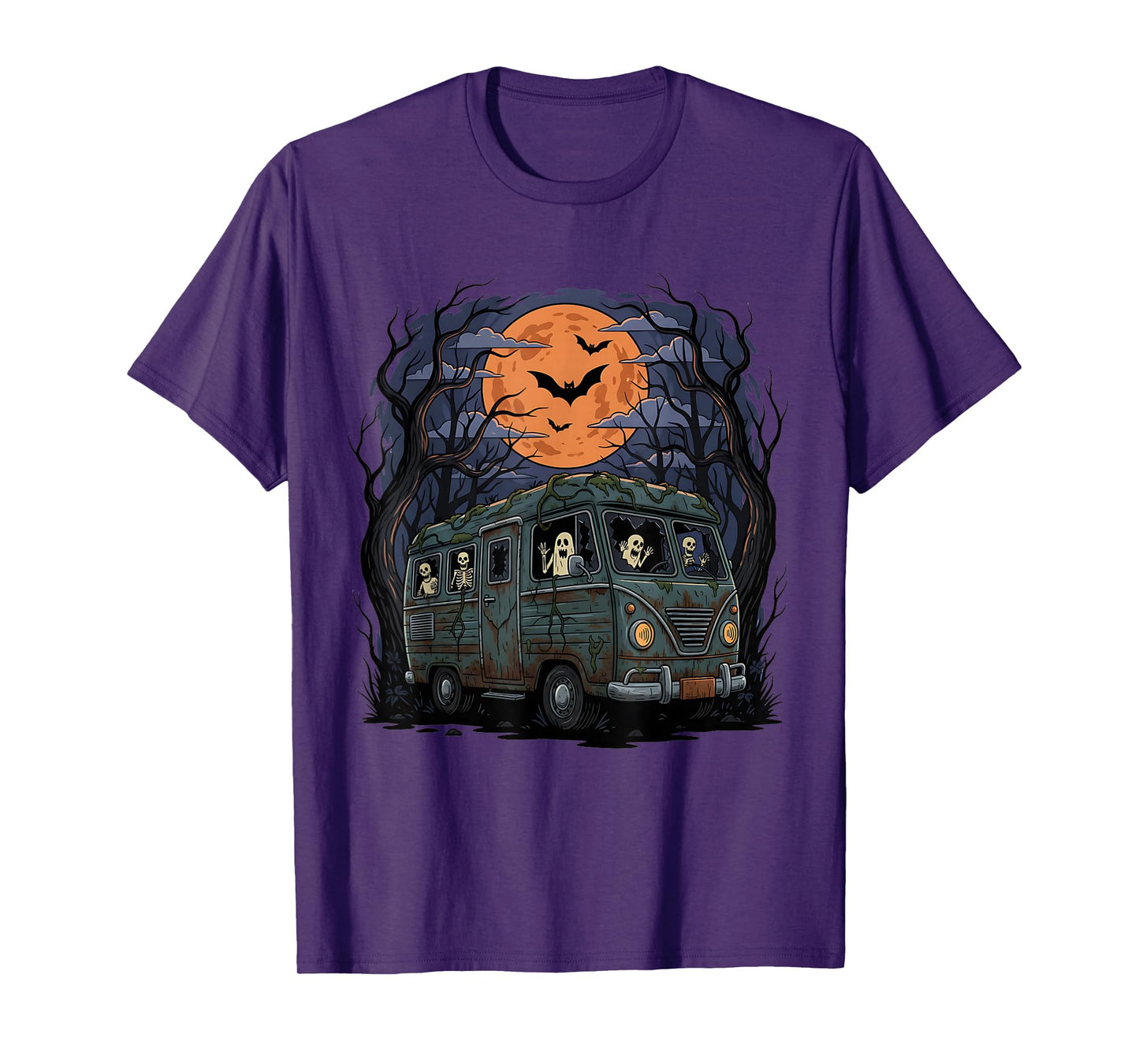 Haunted Camper RV Van Funny Halloween Skeleton Ghost Trip T-Shirt