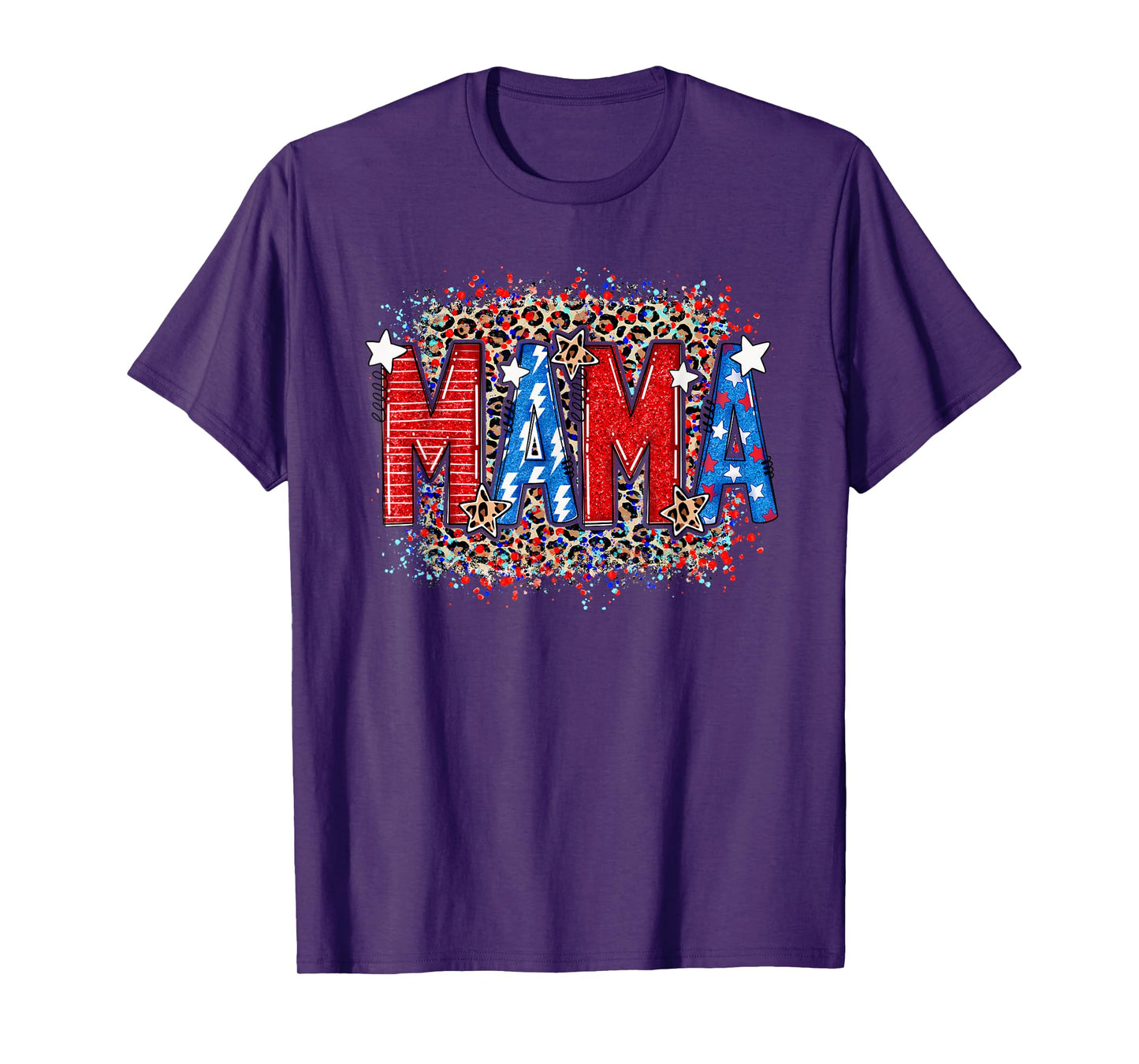 Retro 4th of July American Mama Patriotic Fireworks Leopard T-Shirt