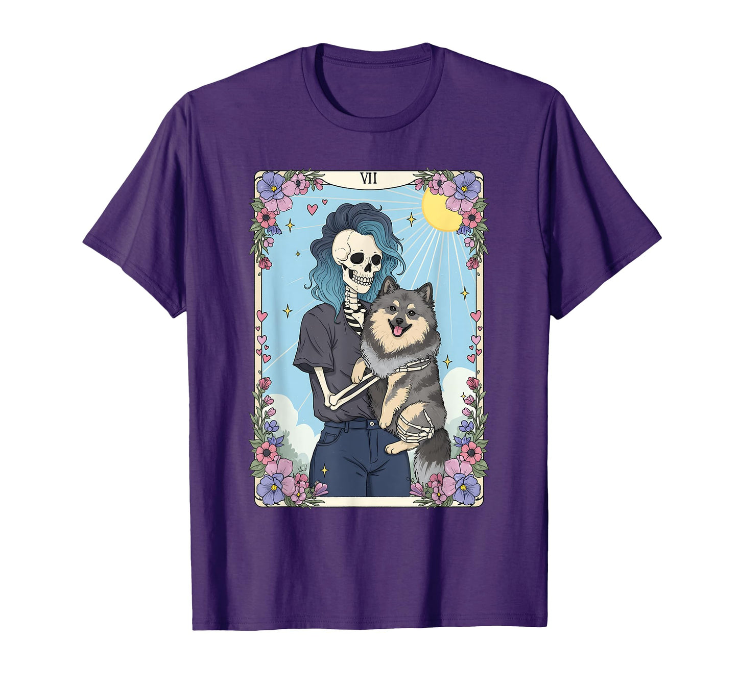 Keeshond Dog Tarot Card Halloween Costume Skeleton Retro T-Shirt